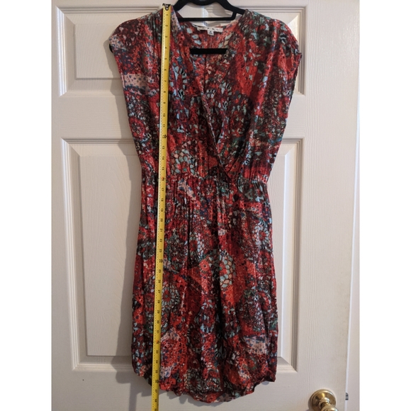 Red & Blue Patterned Mock Wrap Dress - Picture 2 of 5